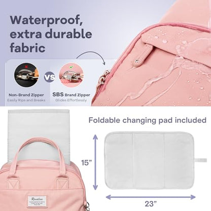 RUVALINO Diaper Bag Backpack, Multifunction Travel Back Pack for Girls, Maternity Baby Changing Bags with Changing Pad for Mom, Large Capacity, Waterproof and Stylish, Pink - color: Pink