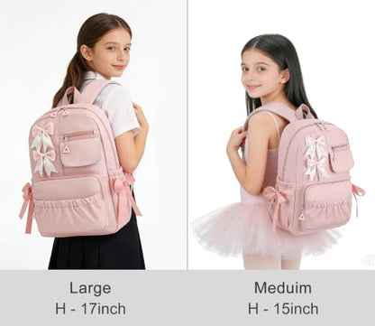 Kids School Backpack for Girls Cute Kawaii Bookbag with Bows - color: Pink, size: Medium (15"h)