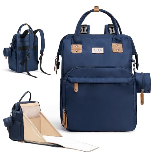 Diaper Bag Backpack, Multifunction Diaper Bag with Changing Station, Stylish Baby Bags, Large Unisex Diaper Backpack for Mom and Dad, Baby Registry Search, Portable Changing Pad – Navy Blue - color: Navy Blue