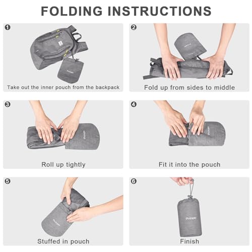 Prospo 12L Hiking Backpack Small Lightweight Travel Backpack for Women Men Casual Foldable Shoulder Bag - color: Light Grey
