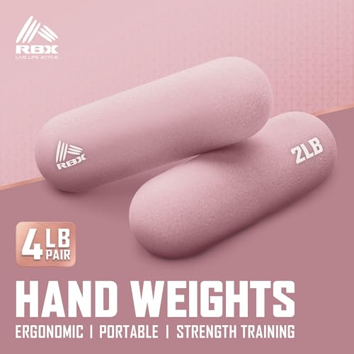 RBX 4LB Pair Neoprene Hand Weight Bars, Ergonomic Pill Shape Weights, Non-Slip Grip, Balanced Design for Controlled Workouts, Includes Mesh Storage Bag, Home Exercise Equipment - color: Pink