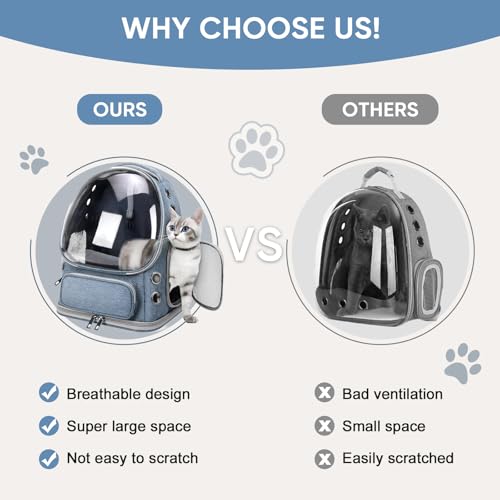 Cat Backpack Carrier, Breathable Cat Bubble Backpack for Kitty & Small Dog, Large Space Cat Carrier Backpack, Foldable Airline Approved Carrier for Trip Vet Travel up to 18lbs（Blue） - color: Blue