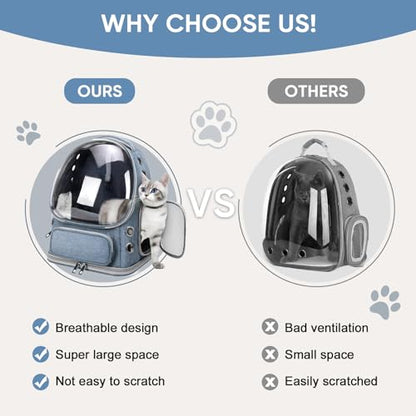 Cat Backpack Carrier, Breathable Cat Bubble Backpack for Kitty & Small Dog, Large Space Cat Carrier Backpack, Foldable Airline Approved Carrier for Trip Vet Travel up to 18lbs（Blue） - color: Blue