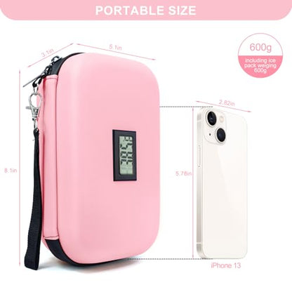 Gosemai TSA Approved Insulin Cooler Travel Case Medication Cooler for Travel with Thermometer Temperature Display Diabetic Medication Organizer Medical Travel Cooler Bag with 2 Ice Pack - color: Pink