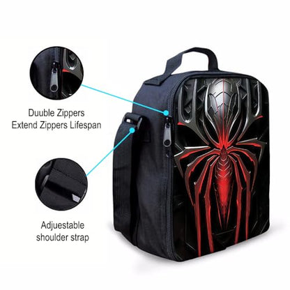 3 in 1 Spider Pattern, 17'' Large-Capacity Backpack Set With a Fashionable and Personalized Style is Exquisitely Designed and Widely Applicable, Making it an Ideal Choice(Black)