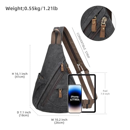KouLi Buir Canvas Sling Bag - Small Crossbody Backpack Shoulder Casual Daypack Rucksack for Men Women - color: Black