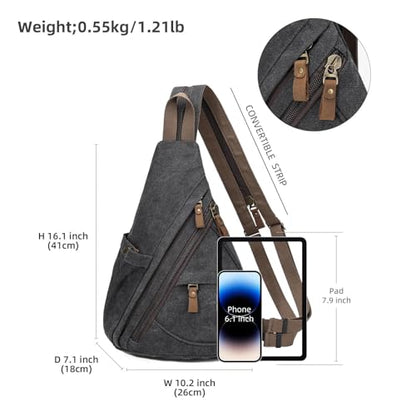 KouLi Buir Canvas Sling Bag - Small Crossbody Backpack Shoulder Casual Daypack Rucksack for Men Women - color: Black