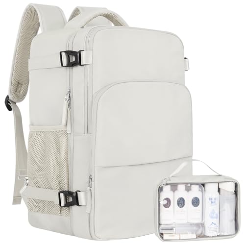 Sinaliy Travel Backpack, Carry on Flight Approved Backpack with Multi-Pockets, TSA Waterproof 17.3inch Laptop Backpack, Personal Item Travel Bag for Men Women, Beige - color: Beige, size: X-Large