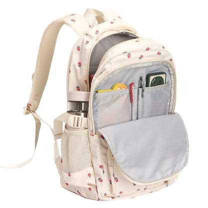 Girls Backpack Lightweight Bookbags for High School Laptop Backpack For College Women Big Student Daypack Casual (Strawberry-Beige) - color: Strawberry-beige
