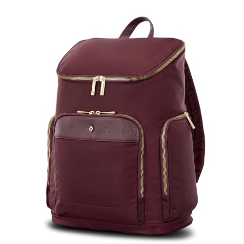Samsonite Mobile Solutions 2 Deluxe Backpack, Laptop & Tablet Backpack with Padded Compartments, Front Zippered Pocket with Organizer, Water Bottle Pockets, StackIt™ Strap, Work & Travel Bag - Merlot - color: Merlot