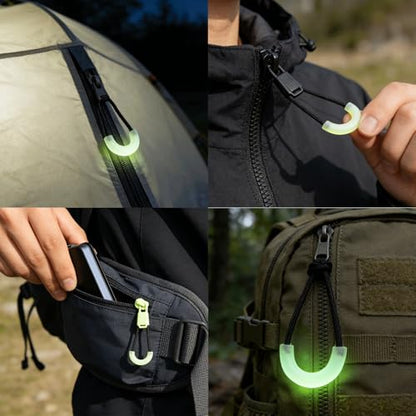 20 Pcs Self Luminous Zipper Pulls,Glow in The Dark Zipper Pulls Head for Outdoor Mountaineering Camping Easy-to-Find Heads for Backpacks, Jackets, Luggage (Square+U-Shaped) - size: Square+U-Shaped