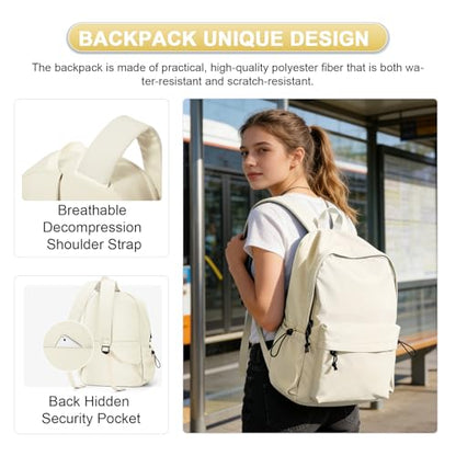 Backpack Lightweight bag Waterproof college backpack for cute Aesthetic backpacks Casual Daypack for Men Women(Beige) - color: A-beige