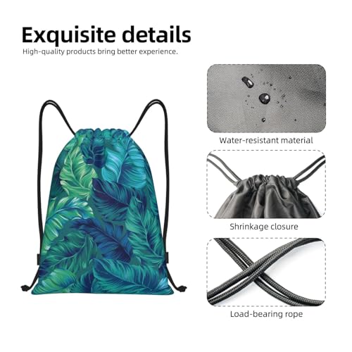 Green Tropical Palm Leaf Summer Drawstring Bags Backpack Sport Gym Sack For Men Women - color: Black16