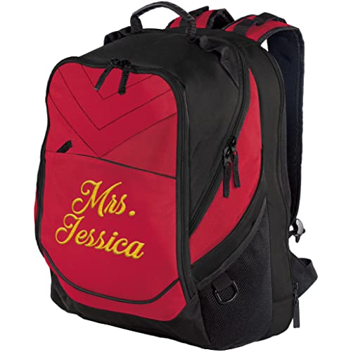 TEEAMORE Custom Travel Laptop Backpack Add Your Embroidered Text Computer Water Resistant Bag Chili Red Black - color: Chili Red Black, size: 17 inch - Add Your Text