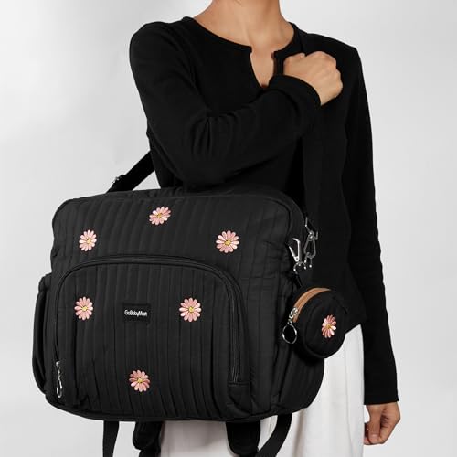 GOBABYMART Diaper Bag Backpack, Medium Maternity baby bag & Changing Pad, Insulated Pockets, Stroller Straps & Pacifier Case (Medium - Black Flowers) - color: Medium - Black Flowers
