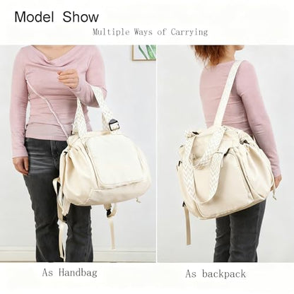 Tote Bag Large Capacity Lightweight Backpack with 15 Pockets Nylon Shoulder Bag for Car Travel Mother Bag - color: Beige