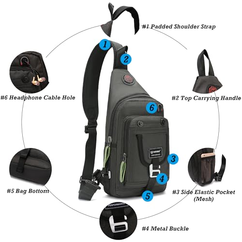 NICGID Sling Bag Chest Shoulder Backpack Crossbody Bags for Tablet Laptop Outdoor Hiking Men Women - color: Dark Green-2664