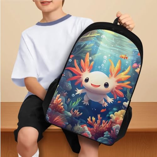 Flashideas Cute Axolotl Backpack for Girls Boys Backpack with Lunch Box Insulated Water Bottle and Water Bottle Sleeve 4Pcs Set 17" Bookbag with Compartments Lightweight School Bag for Kids Elementary - color: Axolotl-5