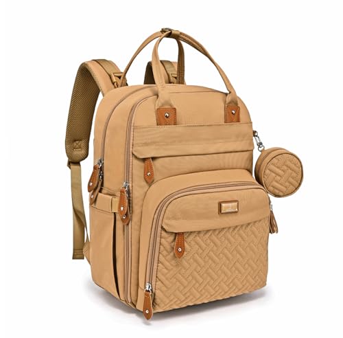 BabbleRoo Diaper Bag Backpack - Baby Essentials Travel Tote - Multi function Water Resistant Diaper Bag, Travel Essentials Baby Bag with Changing Pad, Stroller Straps & Pacifier Case - Unisex, Beige | Baby Essentials Travel Tote - color: Light Brown, size