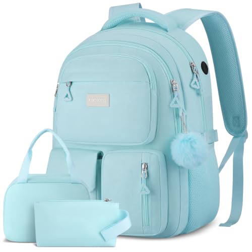 kadilong Set of School Backpack for Teen Girls Bookbag Middle High School College,Back Pack Women Mochila Escolar para Niñas,Blue - color: 3 Pack-blue, size: 15,6 inch