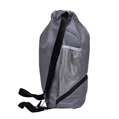 Nupouch Drawstring Backpack: Lightweight, Water-Resistant, Reflective Gym Bag w/Shoe Compartment for Travel, Hiking, Sports - color: Gray
