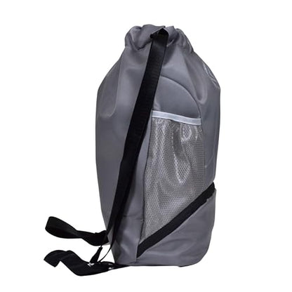 Nupouch Drawstring Backpack: Lightweight, Water-Resistant, Reflective Gym Bag w/Shoe Compartment for Travel, Hiking, Sports - color: Gray