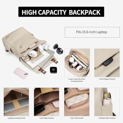 GOLF QUALITYWomen Laptop Backpack Computer Backpacks Carry On Waterproof backpack Fits 15.6Inch Notebook Travel Commute College (Apricot) - color: Elegant Apricot, size: 15.6 Inch