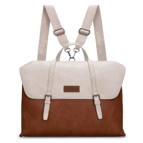 Wrangler Laptop Bag for Women Messenger Bag Briefcase Computer Backpack Convertible Satchel Bag - color: Beige & Brown, size: 15.6 inch