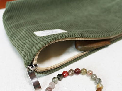 HAPPYHEIDI Large Makeup Bag Travel Cosmetic Pouch, Bronze Olive Green - color: Bronze Olive Green