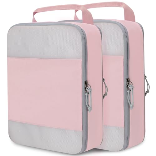 Extra Large Compression Packing Cubes, 2 Set Compression bags for Travel Packing Organizer, Expandable Compression Cubes for Travel, Pink Mesh - color: Mesh Pink, size: Extra Large