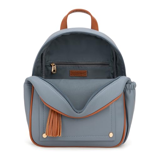 Montana West Mini Backpack Purse for Women Anti Theft Backpacks with Secured Zipper and Tassel - color: Mini Blue & Brown