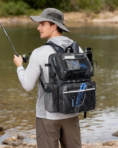 Fishing Backpack, Large Water Resistant Tackle Bag Storage Fishing Gear and Equipment, Built-in Cooler Compartment Khaki - color: Khaki Camo
