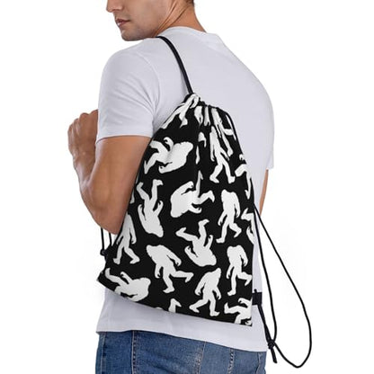 Gianlaima Sasquatch White Black Funny Bigfoot Drawstring Bags Backpack Bag Sport Gym Sack String Bag Yoga Dance Travel Bag For Men Women - color: Black45