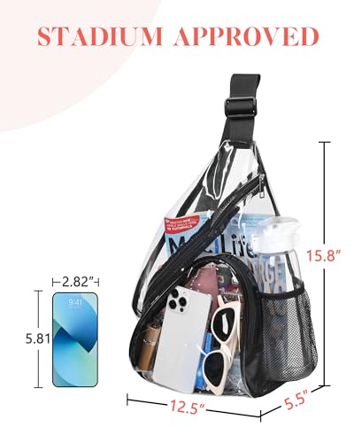 HULISEN Clear Sling Bag, Clear Bag Stadium Approved, Transparent Shoulder Crossbody Backpack Chest Casual Daypack - color: Black