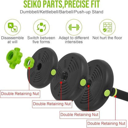 44Lbs Adjustable 4-In-1 Dumbbell Set, Sand Filled PE Dumbbells with Kettlebell Combo Multi-Function Strength Training Weights Home Gym Equipment for Bench Press Squats and Push-Up Handles