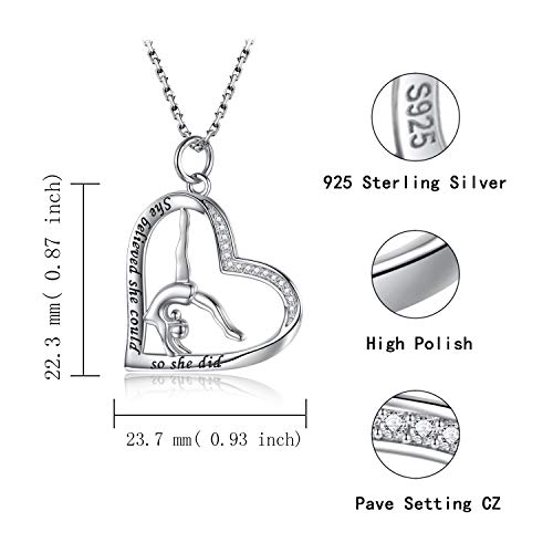 Sariel Gymnastics Gifts for Women Gymnast Necklace 925 Sterling Silver Gymnastics Fashion Jewelry Pendant Birthday - color: She believe