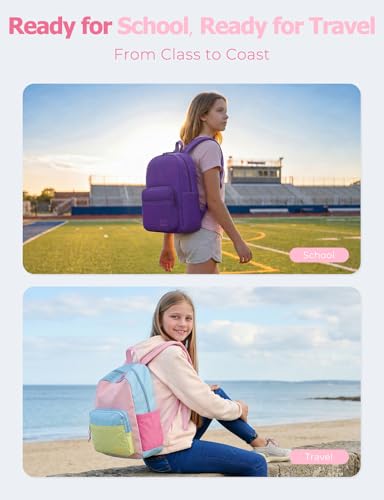 VASCHY School Backpacks, Lightweight Bookbag Schoolbag for Girls Casual Basic Simple Daypack for Women Purple - color: Purple