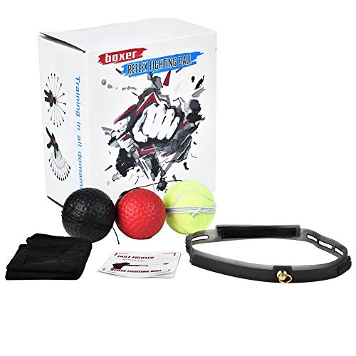 HURRISE Boxing Reflex Ball with Headband, Fight Ball React Training Equipment, Improve Hand Eye Coordination and Punching Speed, Includes 4 Spare Strings