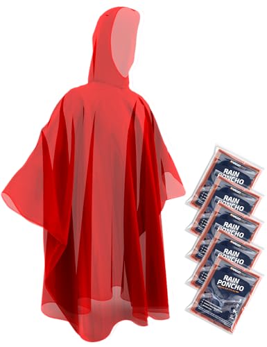 Hagon PRO Disposable Rain Ponchos for Adults (5 Pack) - color: Red (5 Pack)
