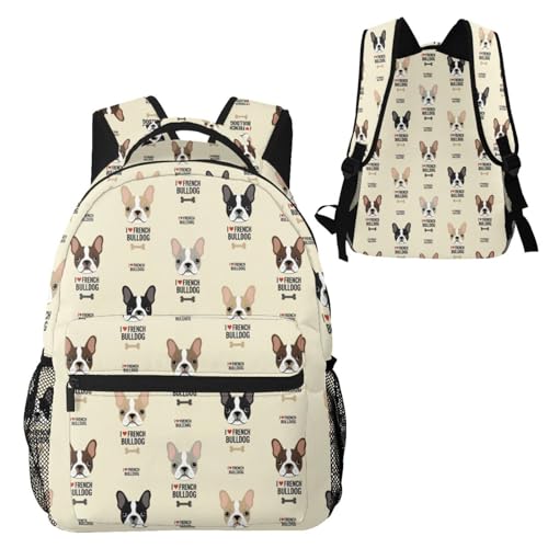Stylish Commuter Backpack I Love French Bulldog, Lightweight Laptop Daypack for Work Office Daily and Travel - color: Pattern (239)