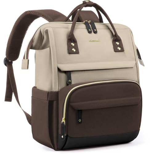 LOVEVOOK Laptop Backpack for Women, 15.6 Inch Work Business Backpacks Purse With Large Capacity, Waterproof Nurse Bag College Backpack, Waterproof Casual Daypack for Travel - color: Apricot-coffee, size: 15.6 INCH