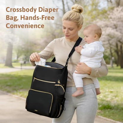 Lekesky Pañaleras para bebe, Diaper Bag Backpack for Baby, Large Capacity Diaper Bag with 16 Pockets, 1.52lb Lightweight Waterproof Diaper Backpack with Changing Pad, Stroller Bag for Mom Dad Travel - color: Black