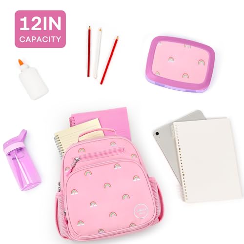 mibasies Toddler Backpacks for Girls 2-4: Quilted Backpack for Preschool Prek Daycare - Cute 12 Inches Bookbag for Little Kids Rainbow Pink - color: Rainbow Pink, style: Toddler-12"h(not Fit Folder)