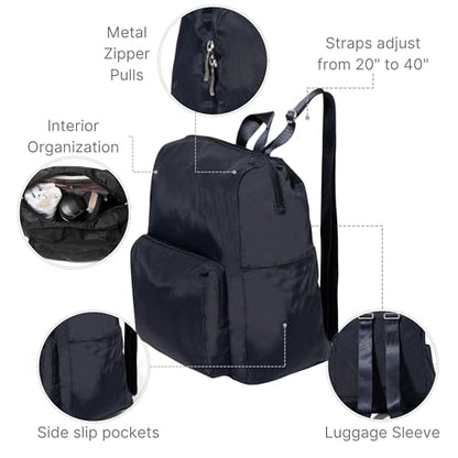 Baggallini Women's Carryall Packable Backpack, French Navy - color: French Navy