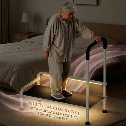 Seniors Assist Step Stool with Support Handrail, Non-Slip Platform, Height Adjustable, Multi-Purpose Household Mobility Foot Stool(Pure Black) - color: Pure Black