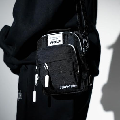 WOLFpak 4L Mini Tactical Sling Bag (Alpha Black White Accents) Compact Crossbody Backpack for Gym, Travel & EDC | Tactical Shoulder Bag with Multiple Pockets – Lightweight, Durable Sling Pack - color: Alpha Black White Accents