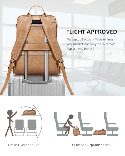 SYTRAH Leather Laptop Backpack for Women Designer Laptop Bag, 16.5 inch Travel Computer Backpacks Purse with Tassel for Work Business with Satchel Purse Camel Brown - color: Camel Brown