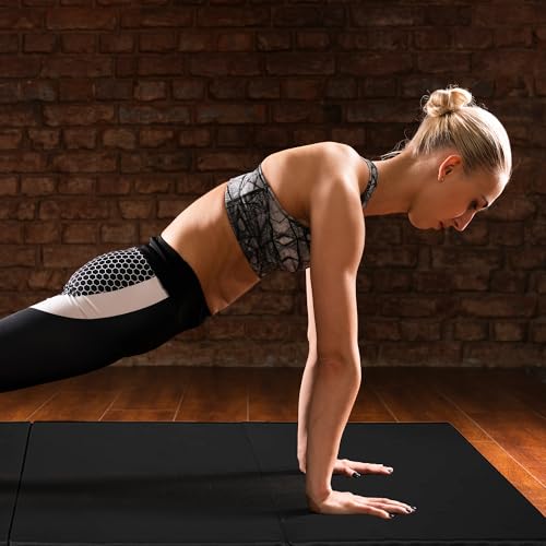 BalanceFrom 6x2 Feet 3-Panel Folding Gymnastics Mat – 2-Inch Thick Pad with Vinyl Surface and Carrying Handles for Tumbling, Yoga, Pilates, Home Workouts, and Martial Arts - color: Black