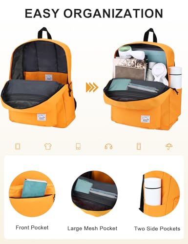 VASCHY Lightweight Backpack for School, Classic Basic Water Resistant Casual Day-pack for Travel with Bottle Side Pockets (Gold) - color: Gold