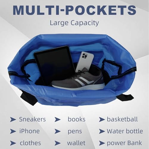 Tygelluis Drawstring Backpack, Waterproof Gym Bag with Water Bottle Pocket for Women Men, Pull String Sport Bag for Swim, Soccer and Basketball, Royal Blue - color: Royal Blue1